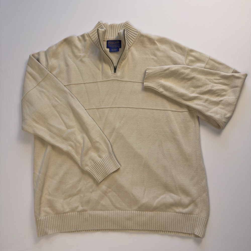 Pendleton Men's Quarter Zip Classic Knit Pullover Cotton Cream Ivory‎ Size Large - Picture 6 of 9
